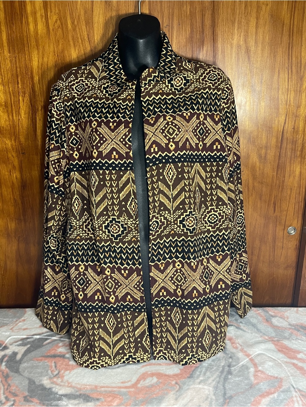BonWorth Brown, Black & Cream Geometric Open Front Layer